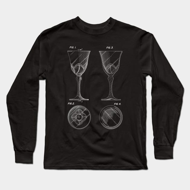 Wine Glass Vintage Patent Drawing Long Sleeve T-Shirt by TheYoungDesigns